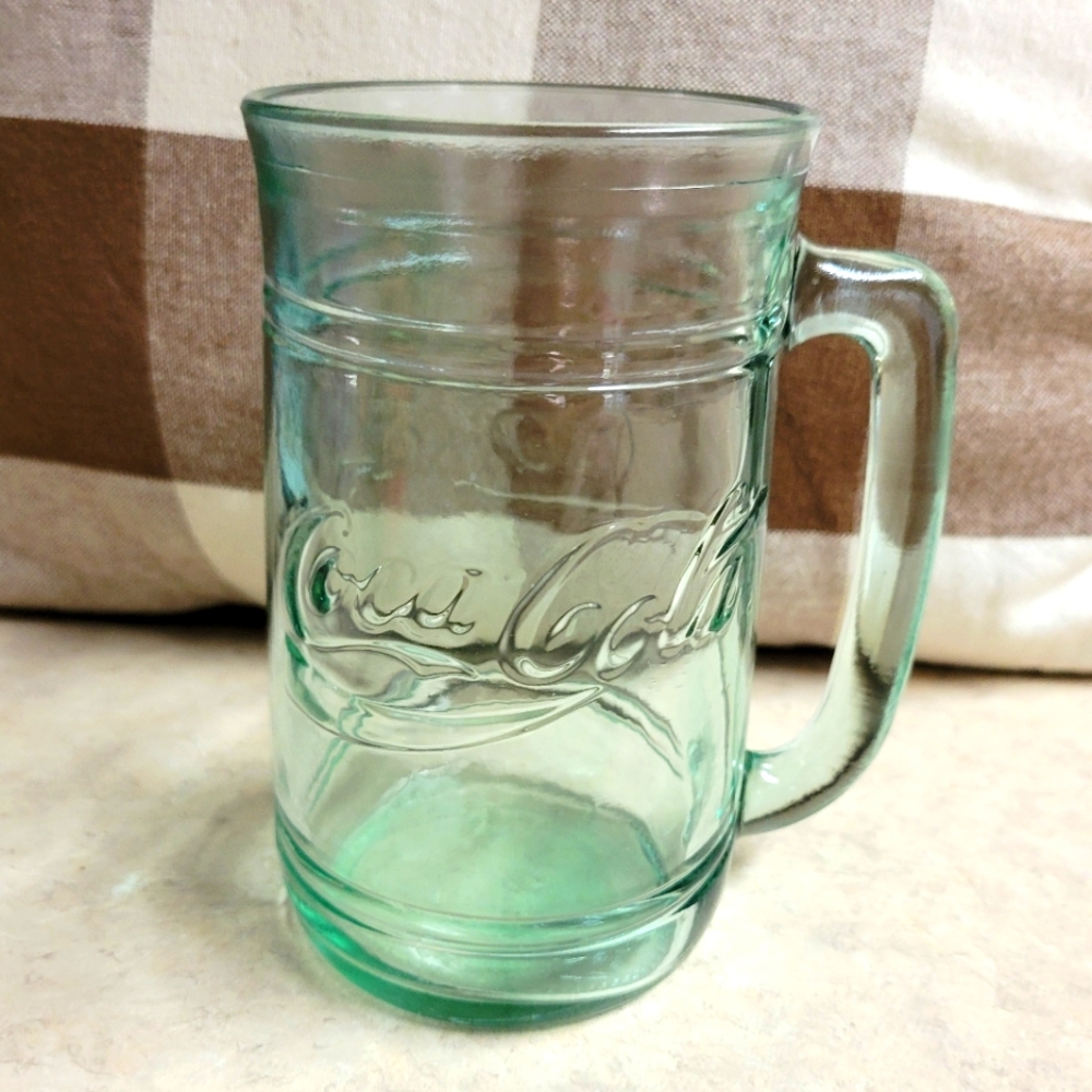 Rare Vintage recycled glass coca cola stein with handle very nice